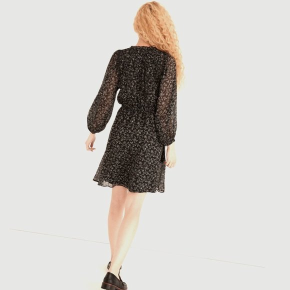 MADEWELL Ruffle-Neck Button-Front Mini Dress in Dotted Vines, XS - Picture 3 of 13